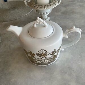 Elegant White and Gold Teapot